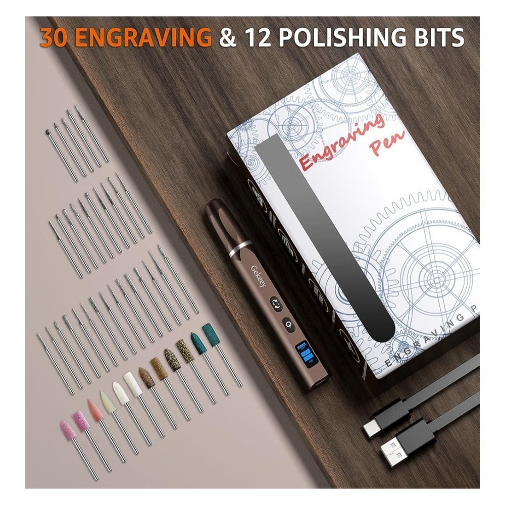 Gekeey Electric Engraving Pen, Cordless Rechargeable Mini Rotary Tool Brown Wo..